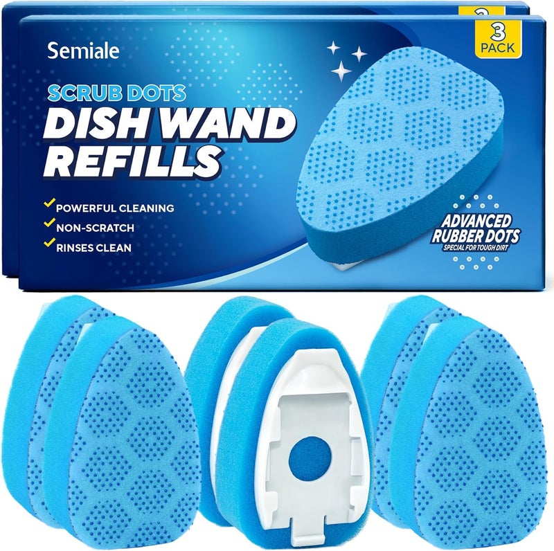 Semiale Scrub Dots Dishwand Refills Sponge Heads, Dish Wand Refill, Scrubber Replacement Head, Non Scratch Brush Soap Filled Dispensing Handle,Heavy Duty Dishwashing Pads Dispenser Dishwasher Cleaning - Image 1